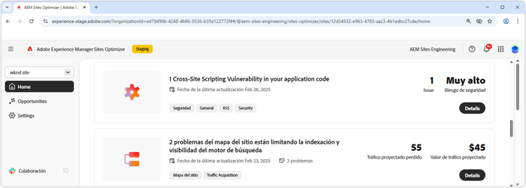 Oportunidad de alto impacto de Site Optimizer