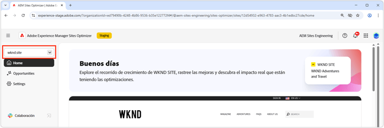 Administrador de dominios de Site Optimizer