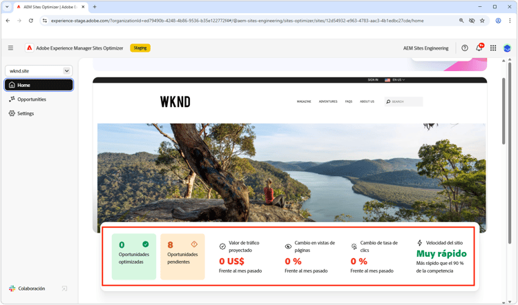 Resumen del sitio de Site Optimizer