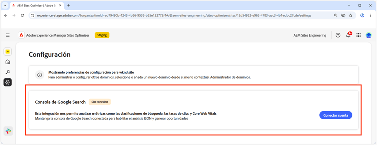 Configuración de Site Optimizer para Google Search Console