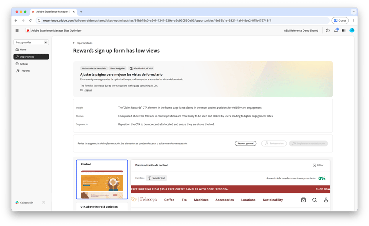 Oportunidad de visualizaciones bajas