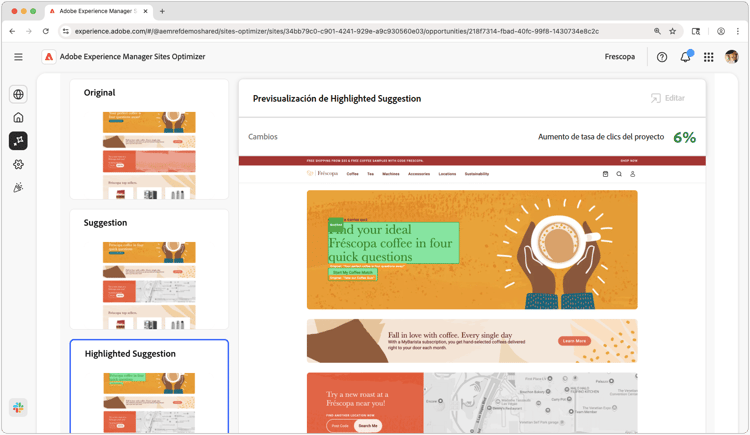 La página de sugerencias automáticas de tráfico alto tiene problemas de CTR baja
