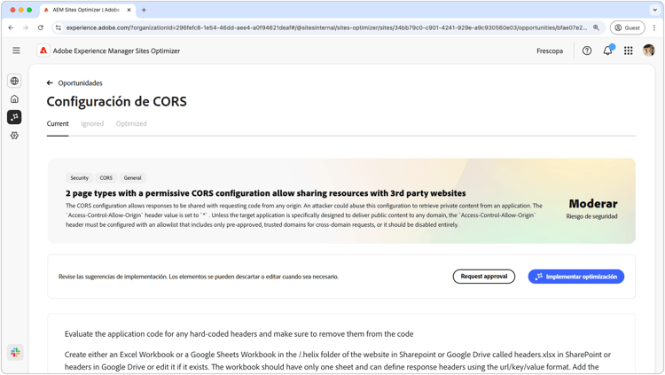 Oportunidad de configuración de CORS