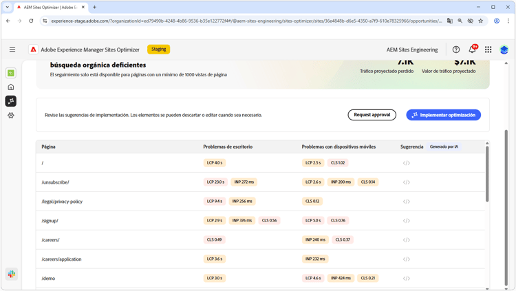 Identificación automática de Core Web Vitals