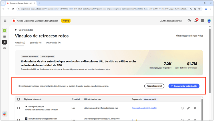 Optimización automática de vínculos de retroceso rotos