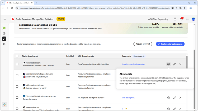 Motivo de la IA sobre la sugerencia automática de vínculos de retroceso rotos