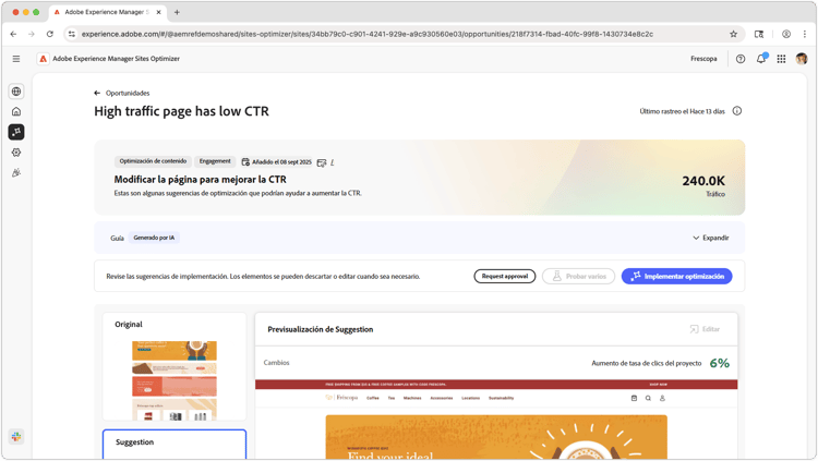 La página de tráfico elevado tiene una oportunidad de CTR baja