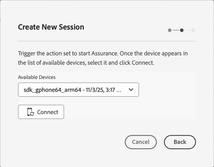 La interfaz del selector de dispositivos de Conexión rápida muestra los dispositivos disponibles.
