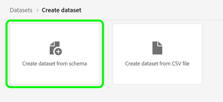 El botón Crear conjunto de datos a partir de esquema está resaltado.