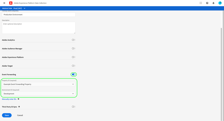 Flujo de datos de reenvío de eventos