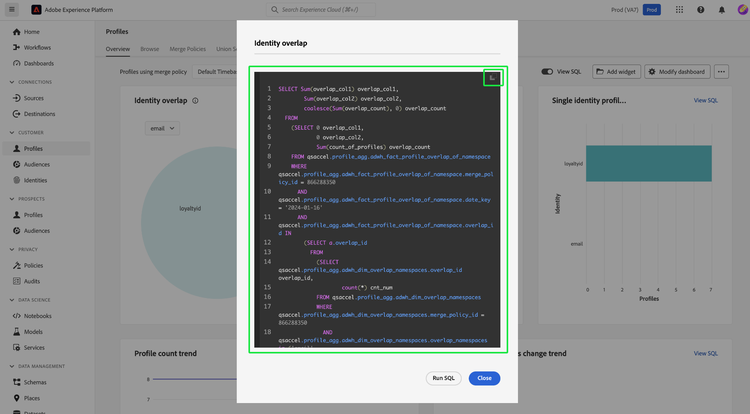 Cuadro de diálogo de perspectiva con la instrucción SQL resaltada.