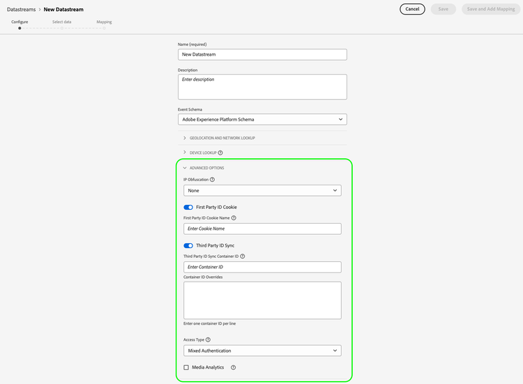 Opciones de configuración avanzadas