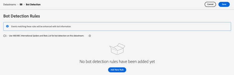 Configuración de detección de bots en la página de configuración de secuencia de datos.