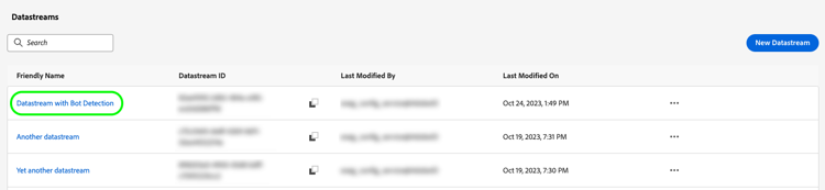 Interfaz de usuario de flujos de datos que muestra la lista de flujos de datos.