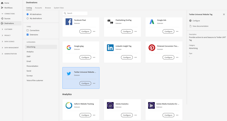 Extensión de etiqueta de sitio web universal de Twitter