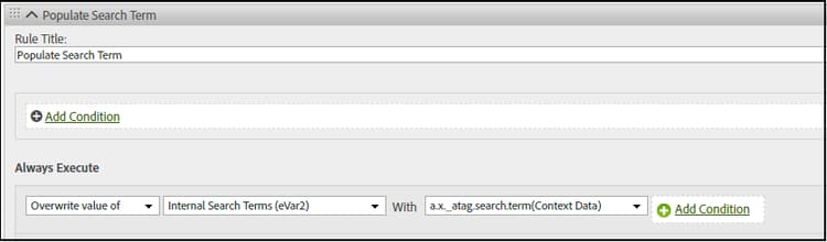 Imagen de la interfaz de usuario de Analytics que muestra un ejemplo de regla.