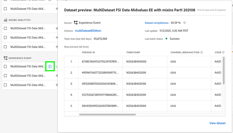 Seleccionar y buscar conjunto de datos