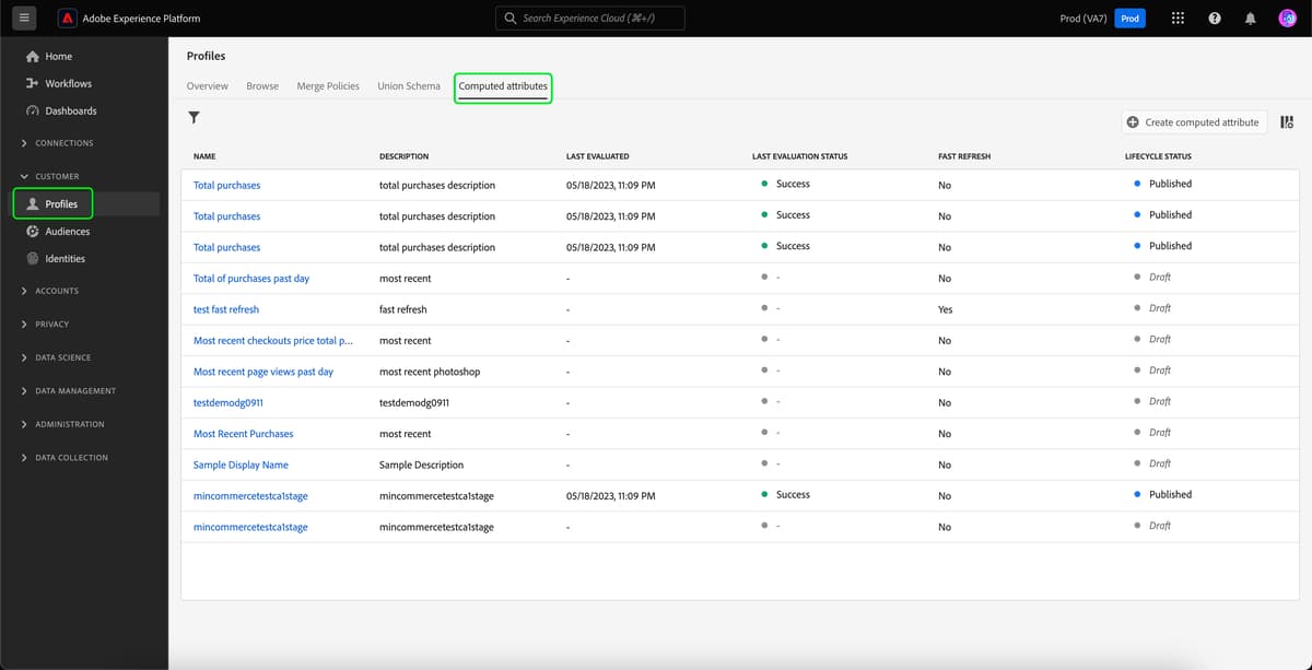 Guía de IU de Atributos calculados | Adobe Experience Platform