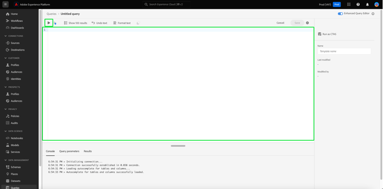 Guía de IU del Editor de consultas | Adobe Experience Platform
