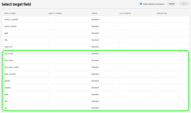 Imagen de la interfaz de usuario de la plataforma que muestra los campos adicionales para Facebook.