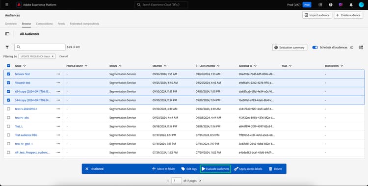 Se han seleccionado las audiencias en las que desea utilizar una evaluación de audiencia flexible.