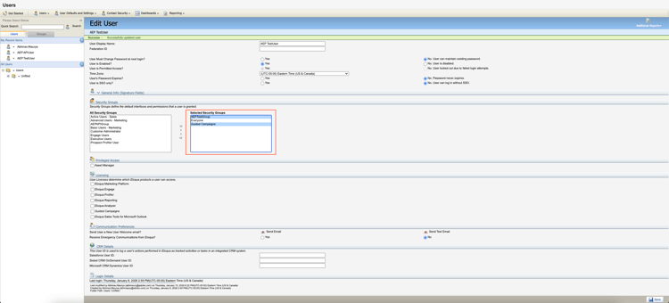Grupo de seguridad con campañas guiadas agregadas.