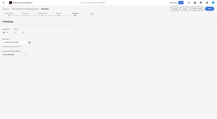 Paso de programación del flujo de trabajo de orígenes.