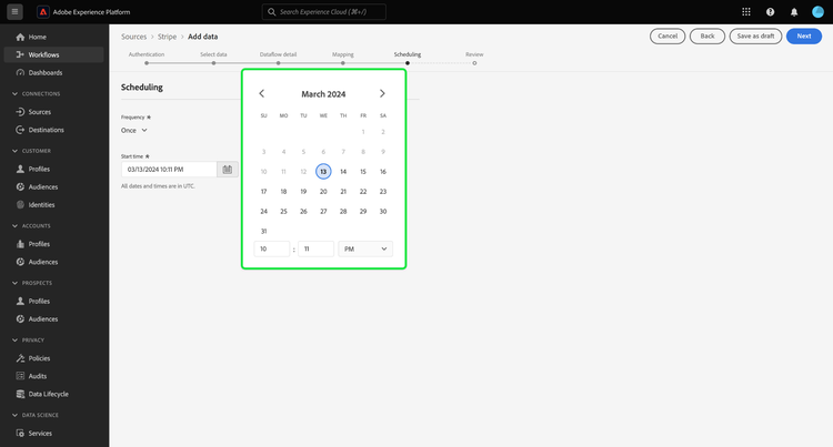 El calendario configurable para la programación.