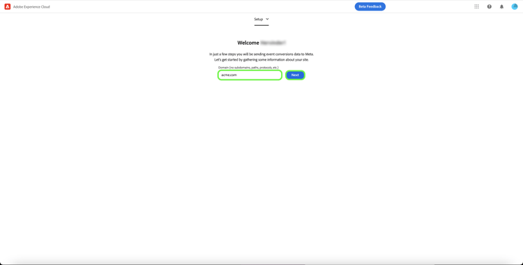 Pantalla de bienvenida solicitando nombre de dominio