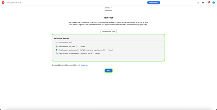 Cuadro de diálogo de resultados de pruebas que muestra resultados de implementación