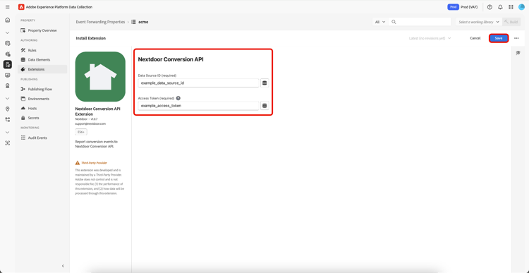 Nextdoor para la extensión de API de conversión de Nextdoor.