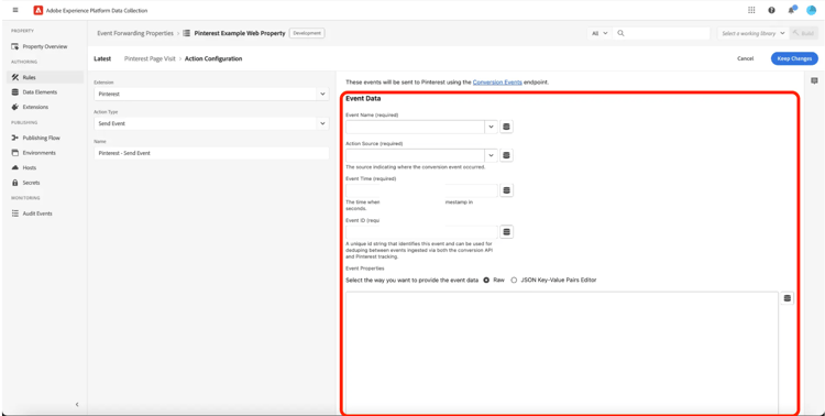Detalles de configuración para la extensión de la API de conversiones de Reddit, incluidos los campos de ID de píxel y Token de acceso de conversión.