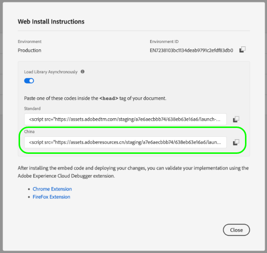 Código incrustado para la región de China