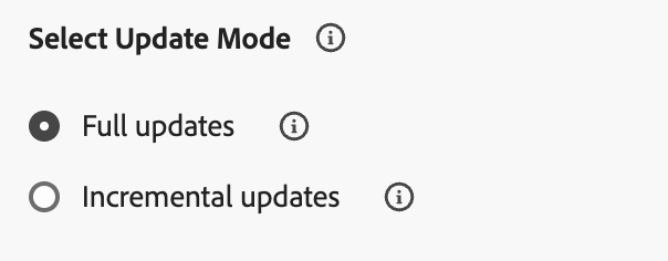 Se muestran los tipos de modo de actualización.