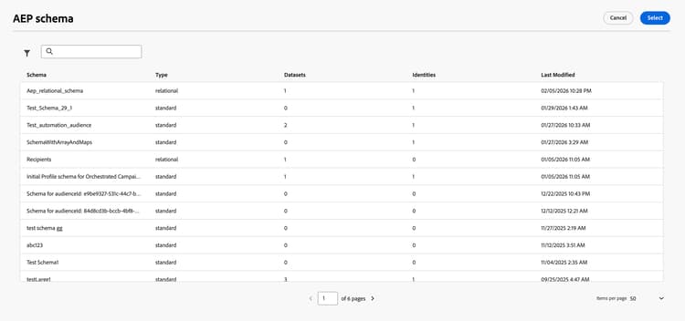 Se muestran los esquemas disponibles.