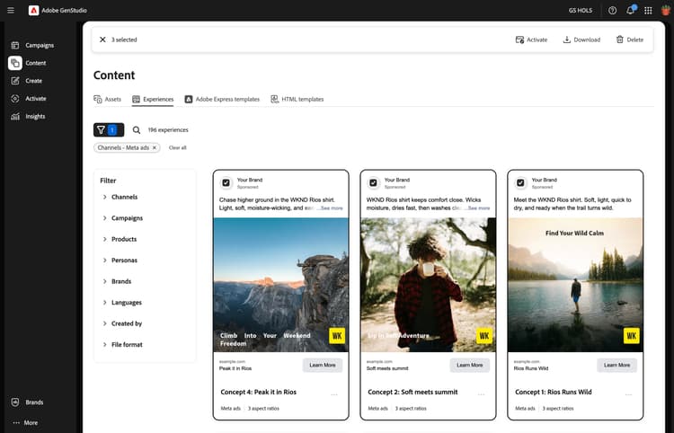 Seleccionar experiencias publicadas en el contenido y hacer clic en Activar para iniciar una activación