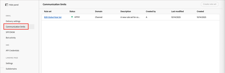 Acceder a la configuración de límites de comunicación
