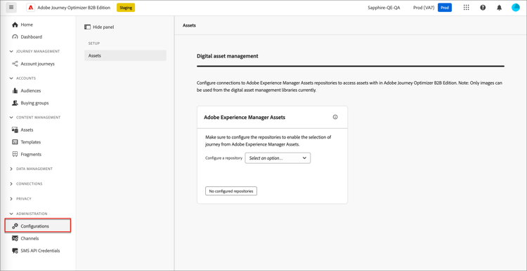 Acceder al espacio de configuración de Assets