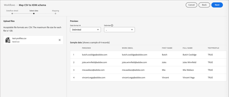 Carga de archivos y datos de ejemplo