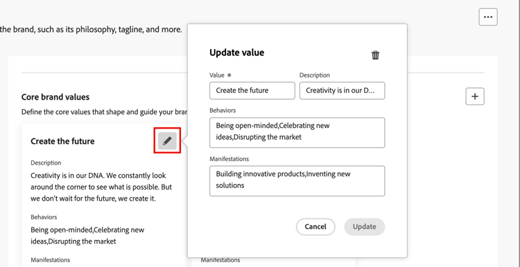 Acerca de la marca: principios rectores: editar valor principal