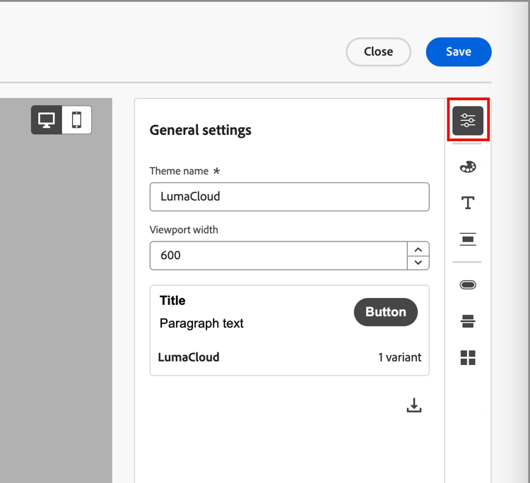 Configuración general del tema