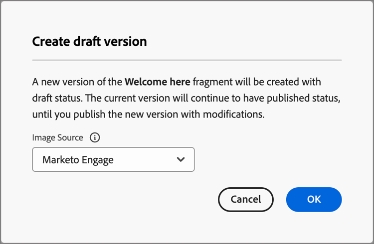 Cuadro de diálogo Crear versión de borrador