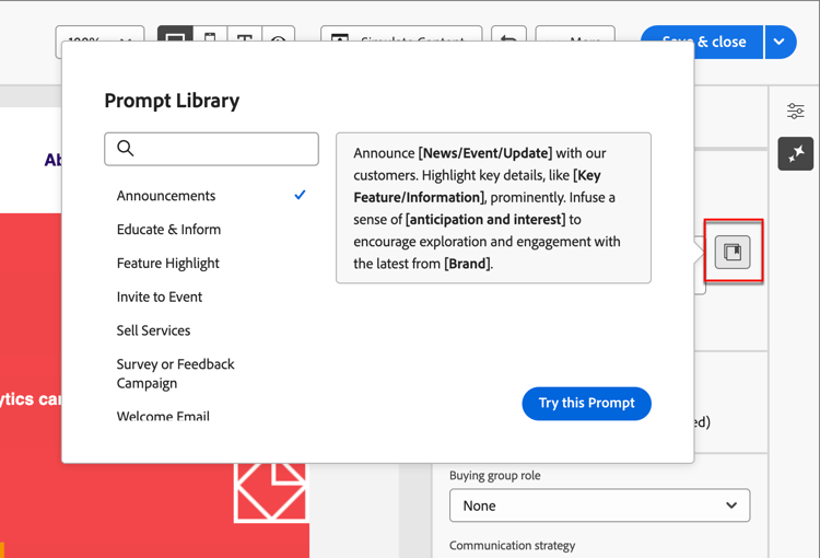 Ayudante de IA: acceda a la biblioteca de mensajes