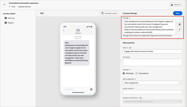 Escribir el mensaje SMS