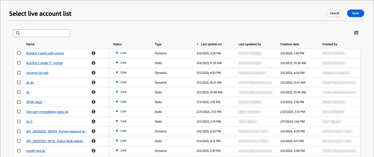 Seleccione una lista de cuentas activas para el nodo