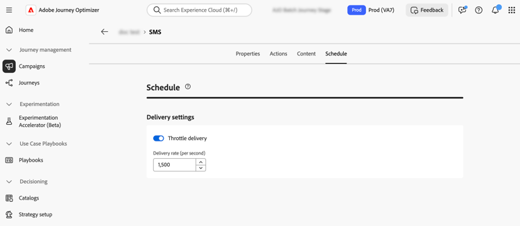 Configuración de control de velocidad con opción de entrega de acelerador y tasa de entrega por segundo