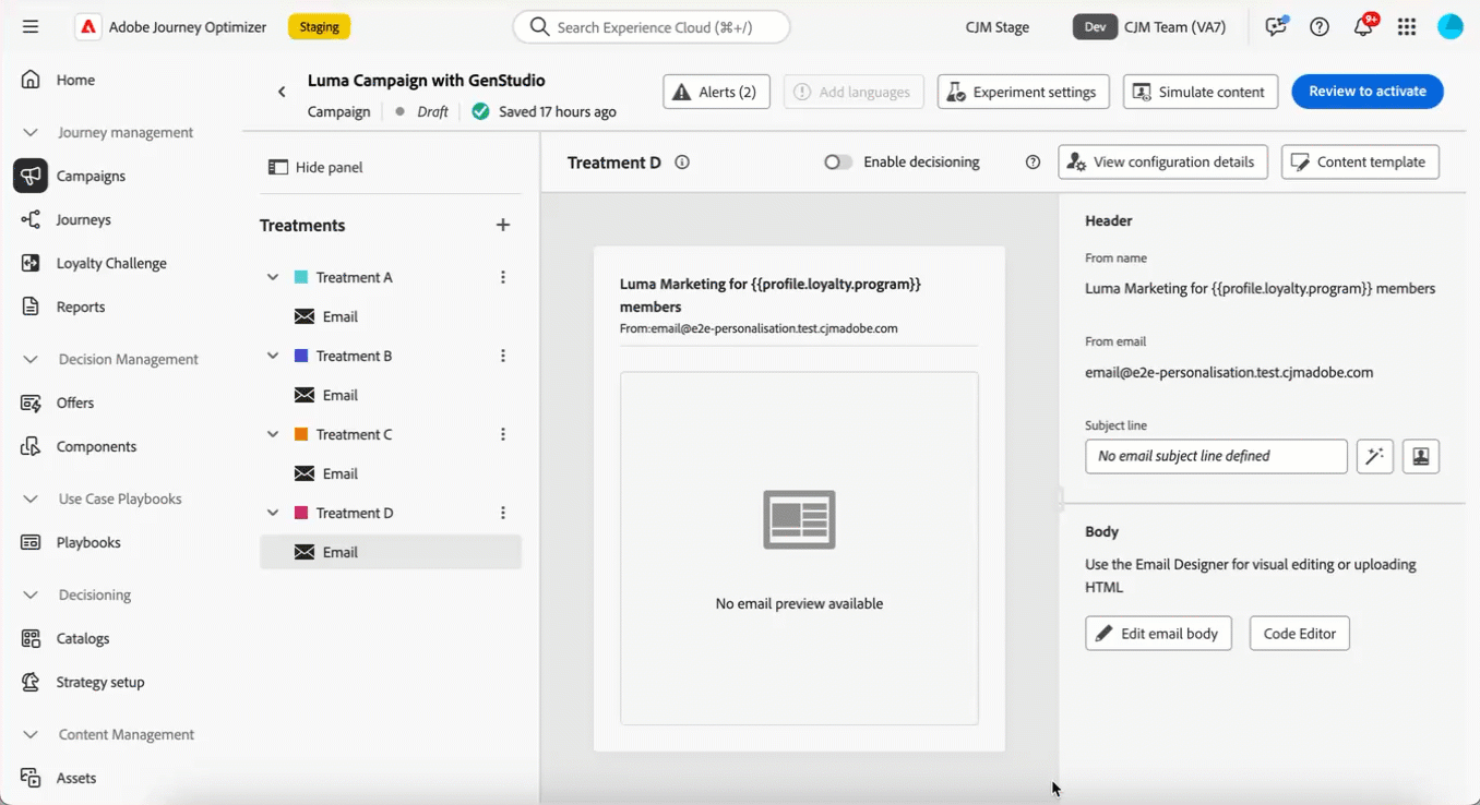 Importar contenido de GenStudio en Adobe Journey Optimizer