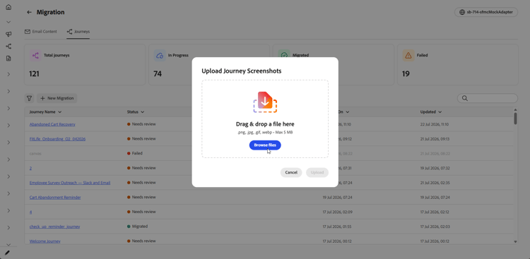 Área de carga de capturas de pantalla para imágenes de recorrido