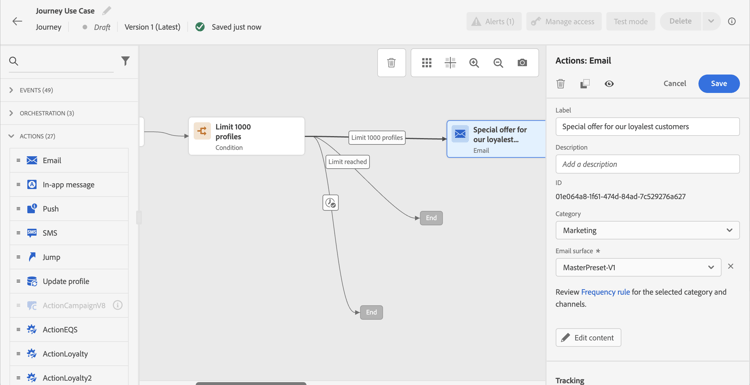 Configuración de mensaje de correo electrónico en el recorrido de envío en rampa