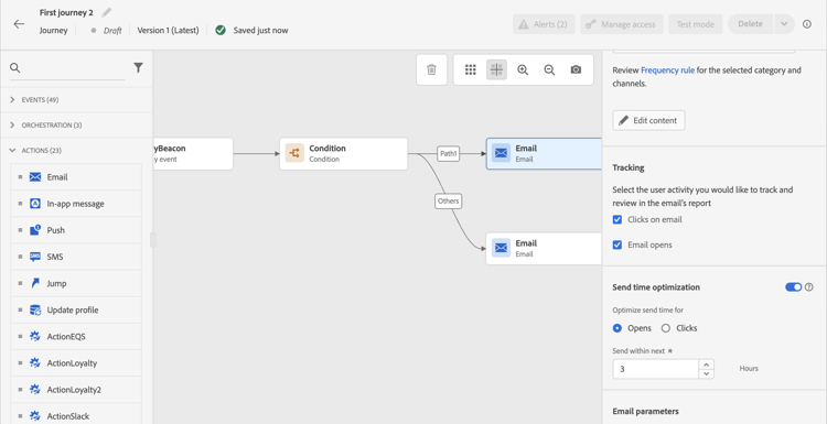 Opción de optimización del tiempo de envío en la configuración del canal de correo electrónico